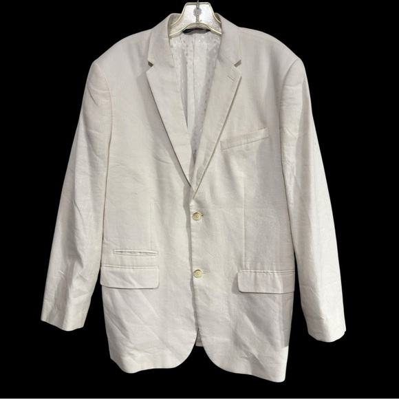 Perry Ellis Men’s White Linen Cotton Blend Blazer Sport Coat 44R - Picture 2 of 16